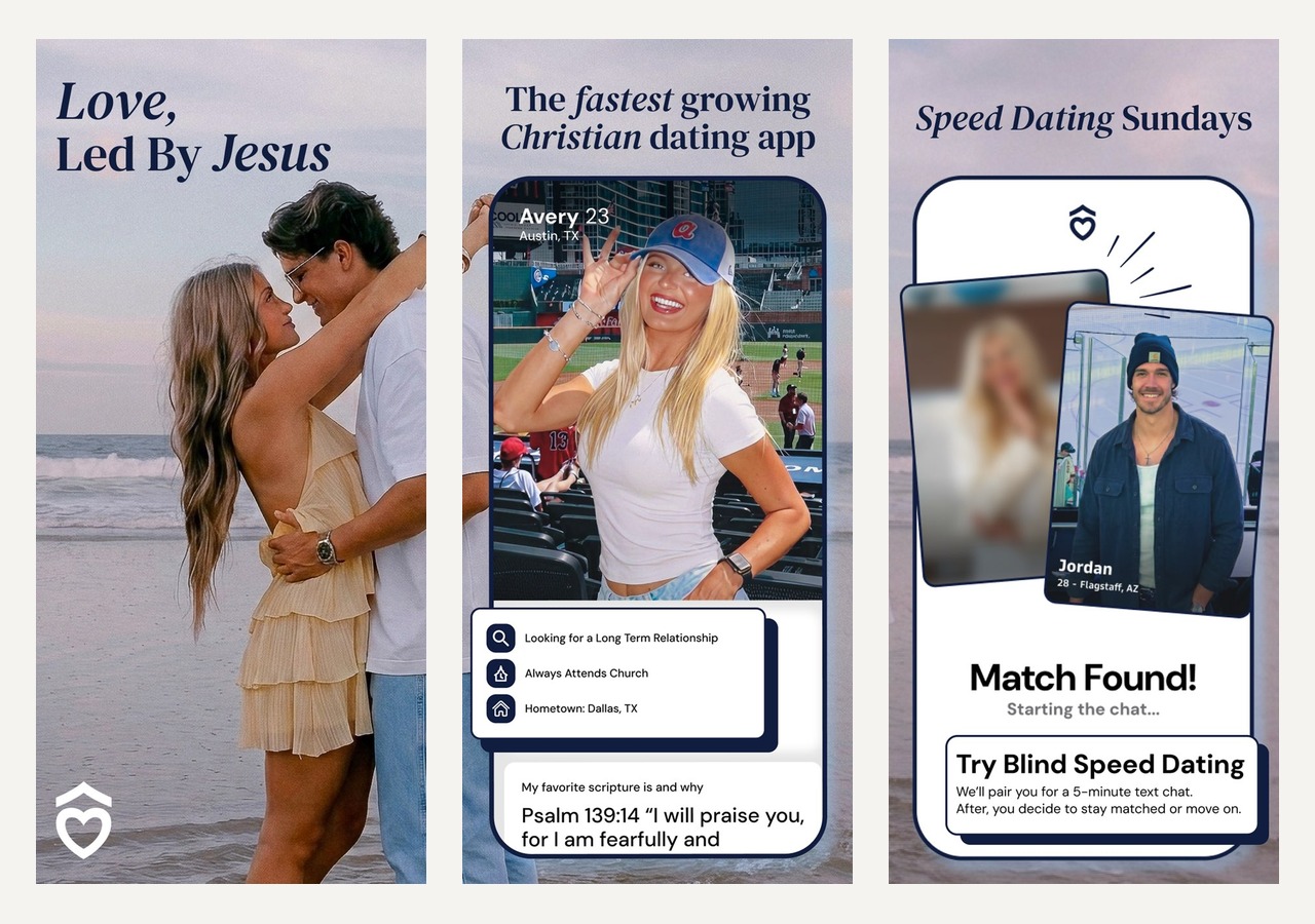 Ark official App Store screens showing Christian profiles and speed dating