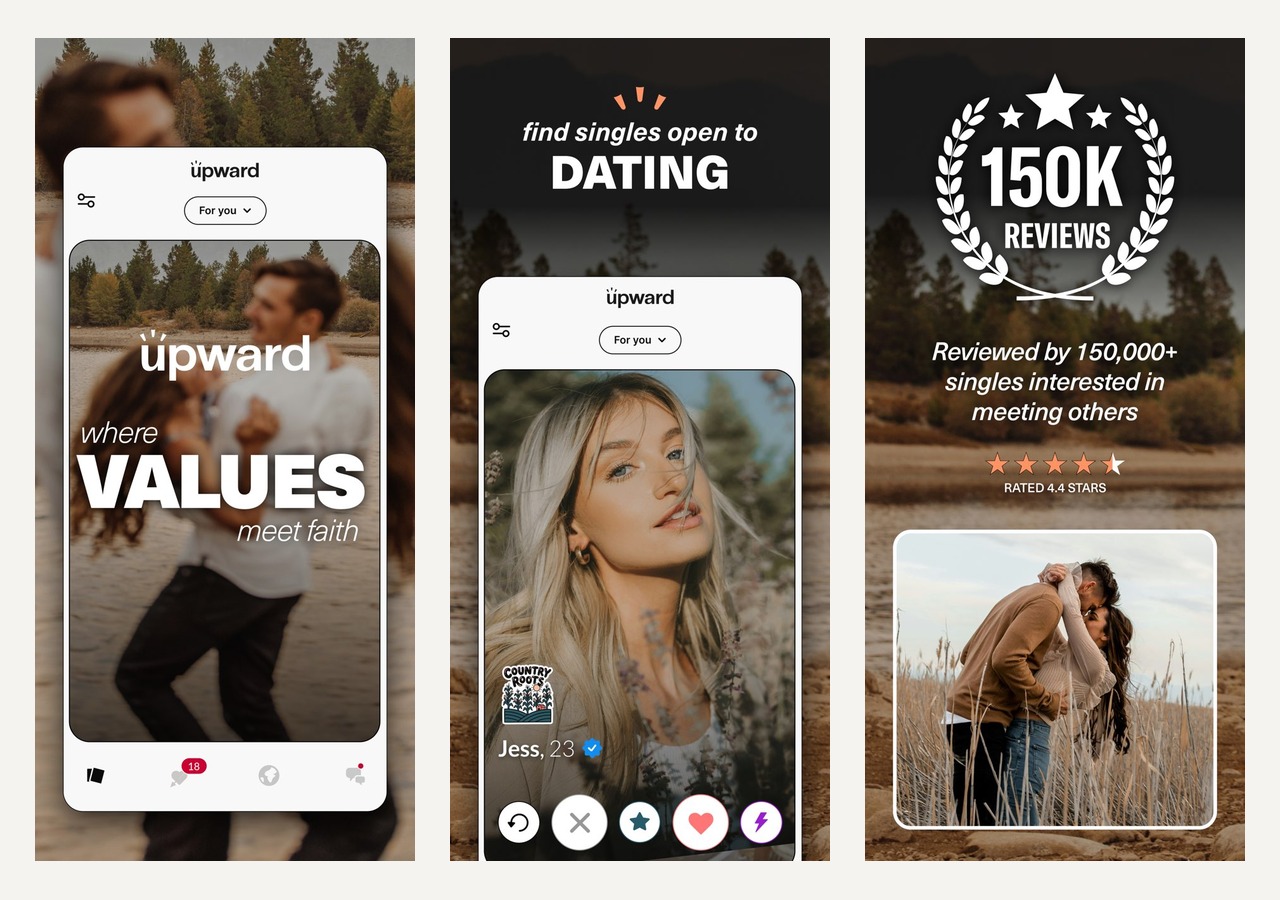 Upward official App Store screens showing values-led Christian dating