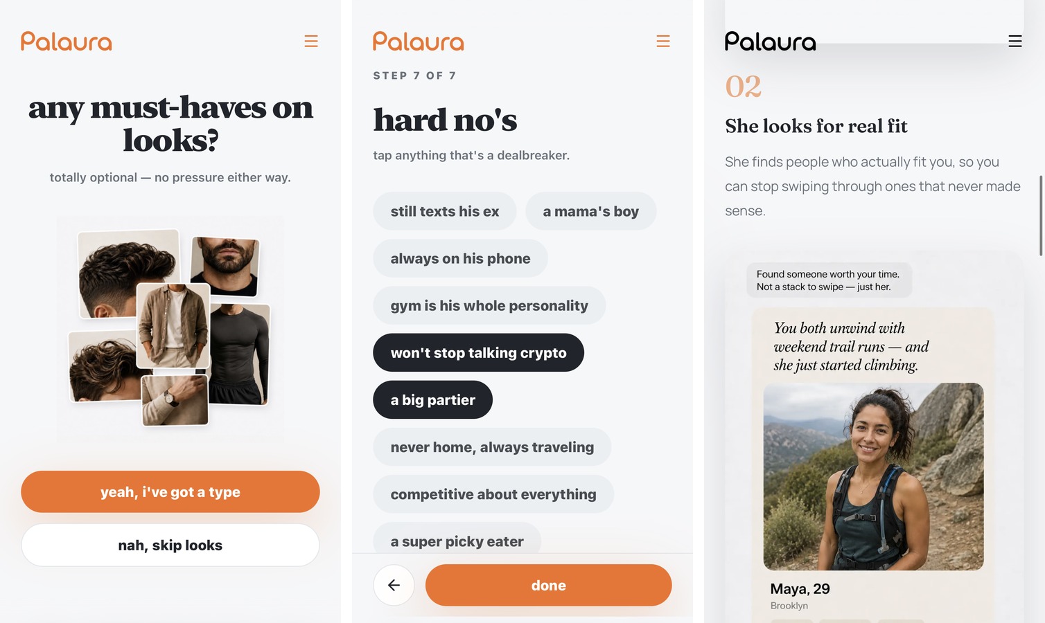 Palaura screens for optional looks, hard no's, and a real-fit introduction